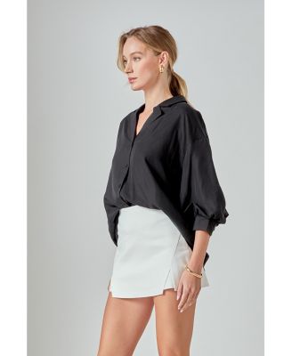 Women's Blouson Sleeve Collared Shirt