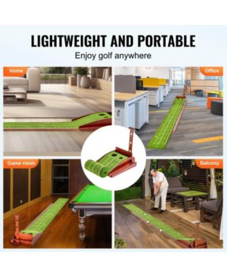 Golf Putting Mat Indoor 2-Hole Green with Ball Return Alignment Guide and Base