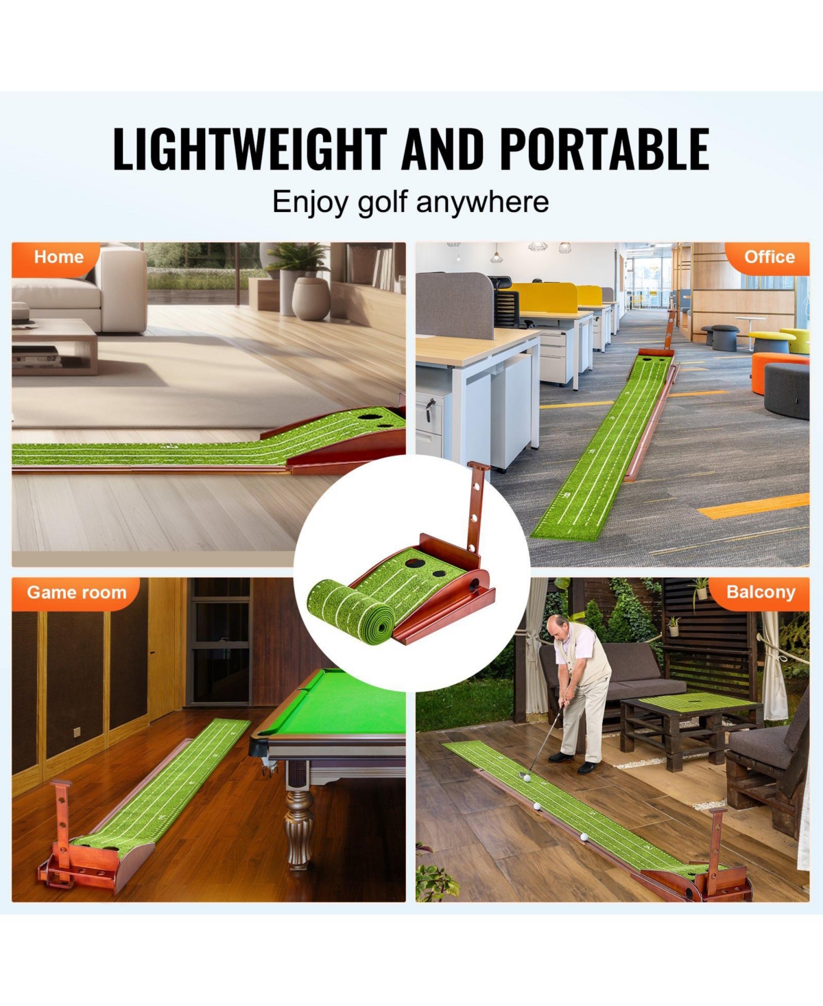 Sugift Golf Putting Mat Indoor 2-Hole Green with Ball Return Alignment Guide and Base