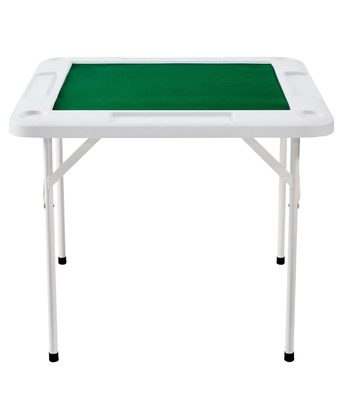 Sugift Folding Mahjong Domino Table with Green Top and Cup Holders - White