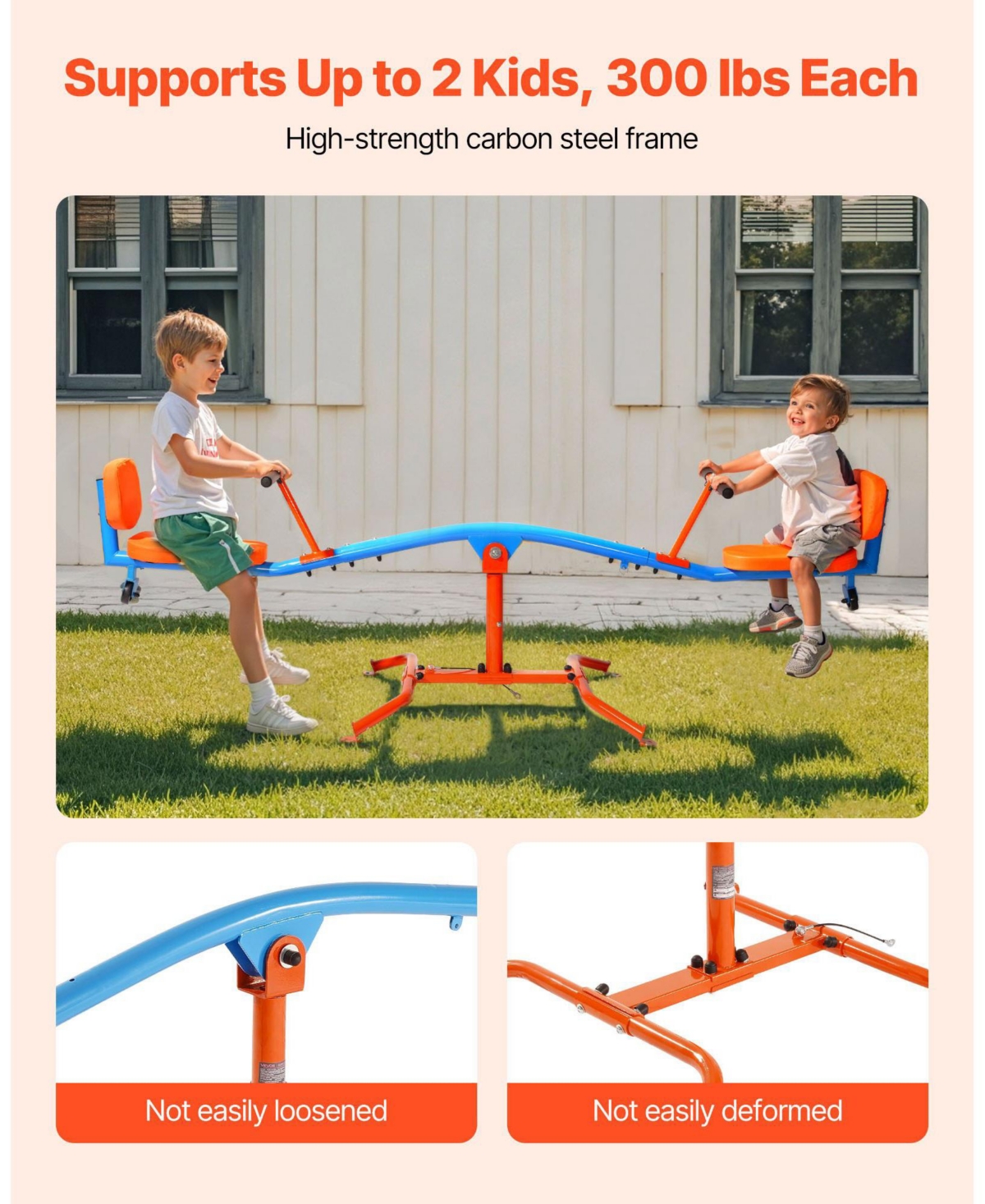 Sugift Heavy-Duty Kids Seesaw with 300 lbs Capacity, 360° Rotation & Safety Handles