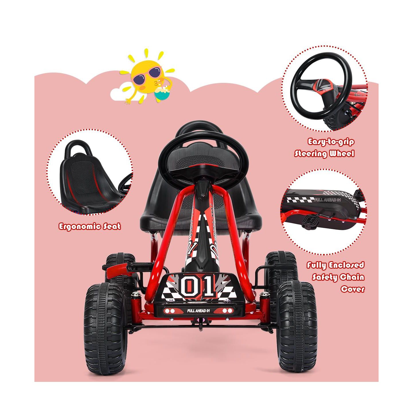Детская игрушка GIVIMO 4-Wheel Pedal-Powered Ride-On Car with Adjustable Seat, 66 lbs Capacity, Ages 3+, цвет: Красный — фото 11