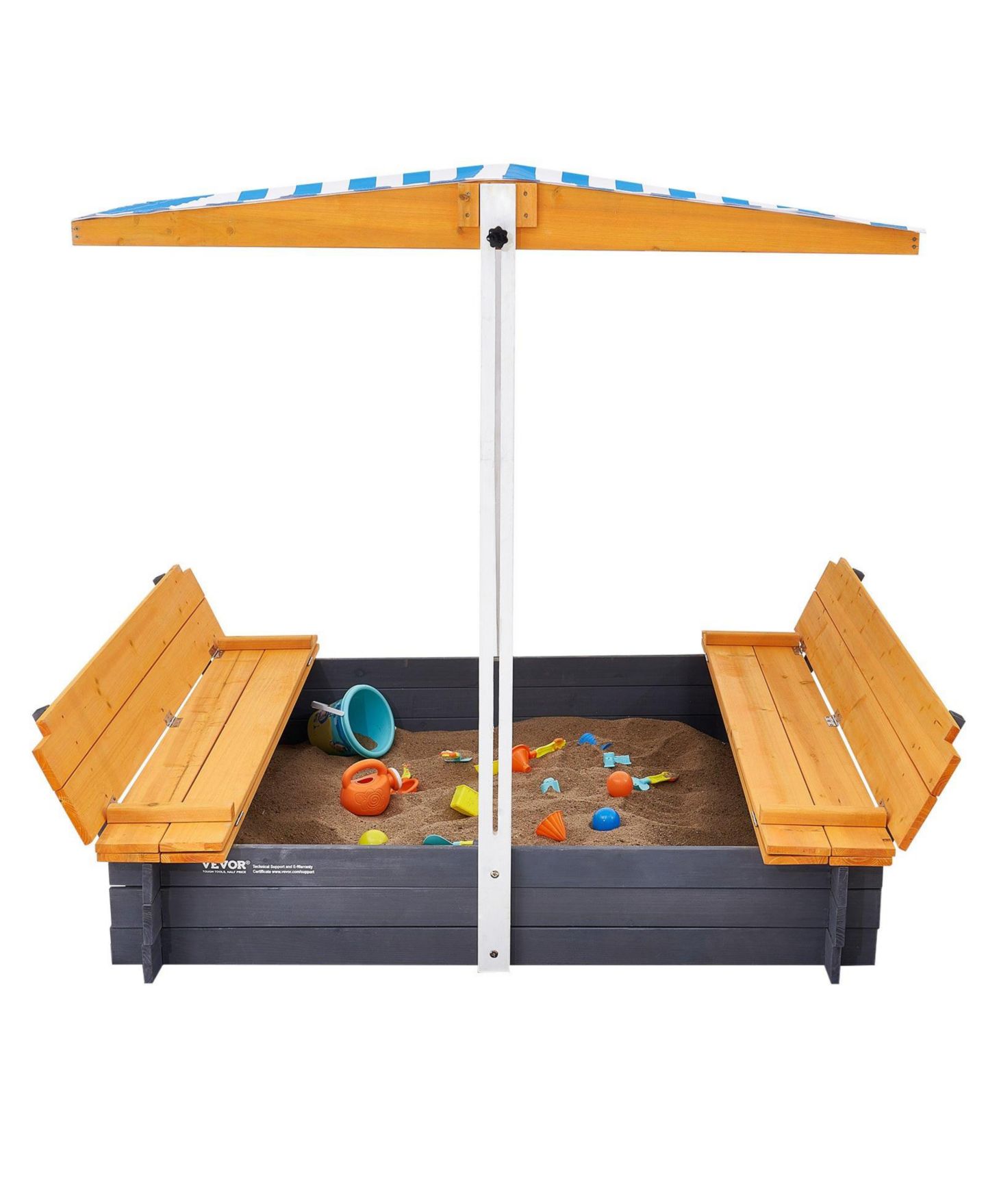 Детская игрушка SUGIFT Large Wooden Sandbox with Canopy & Bench Seats, цвет: Серый — фото 10