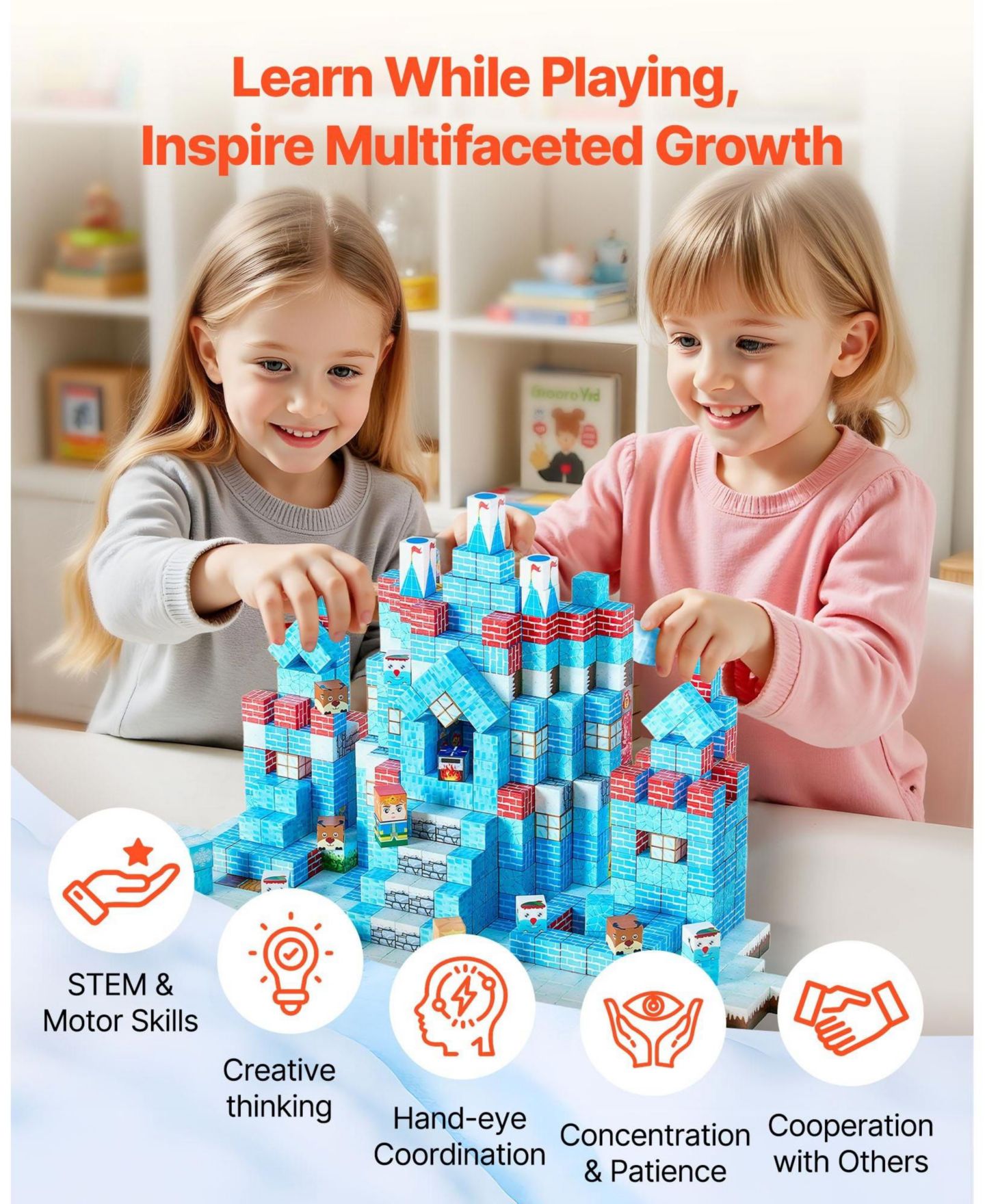 Детский конструктор SUGIFT Glacier Castle 150-Piece Magnetic Building Set, Ages 3+, цвет: Синий — фото 7