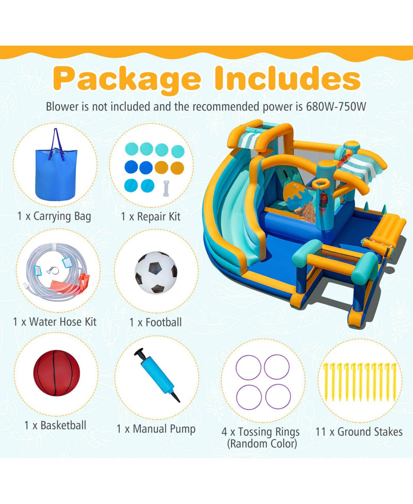 Детская игрушка SKONYON Ice-Cream Themed Inflatable Water Slide Bounce House with Games, Holds up to 5 Kids, Ages 3-12, цвет: Синий — фото 6
