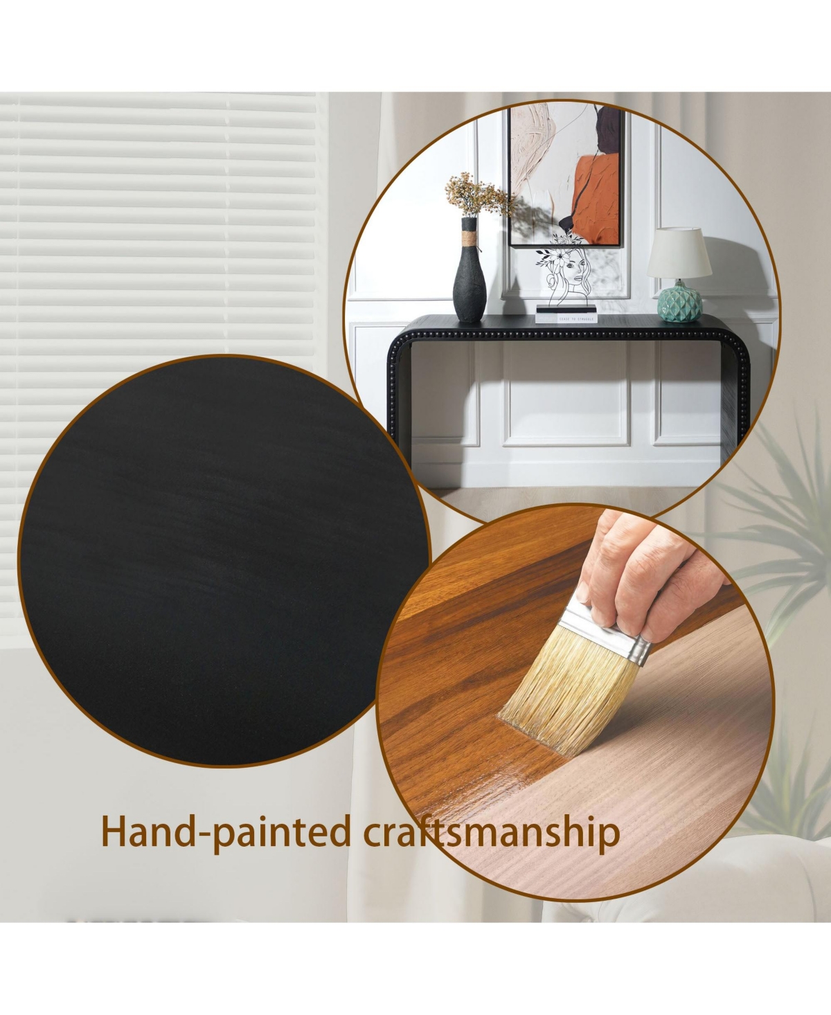 Boyel Living 59" Wood Console Table, Curved Waterfall Entryway Table with Beads