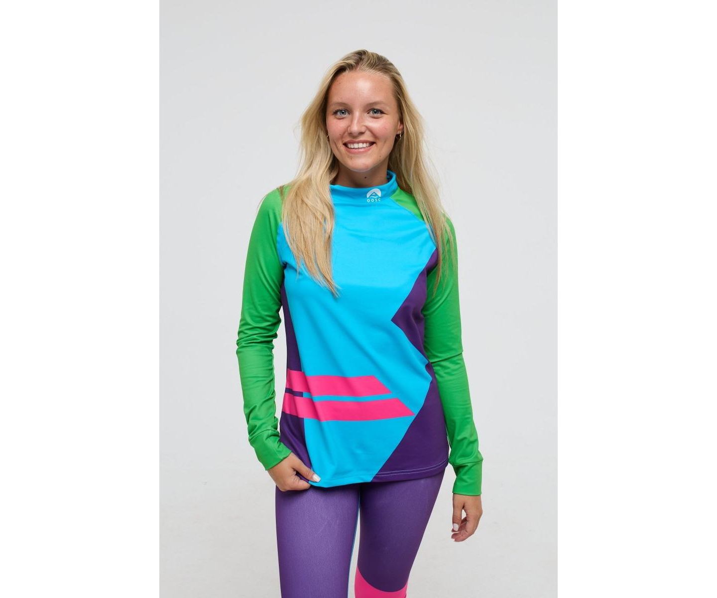 Женский топ OOSC Baselayer - Powder Hound, цвет: Синий / Зелёный — фото 1