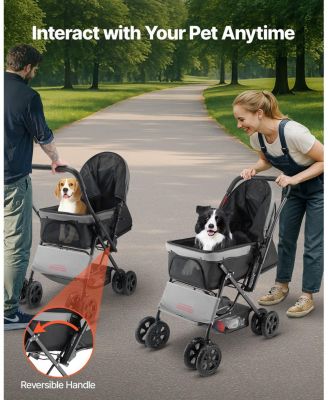 Pet Stroller 44 LB Foldable 4-Wheel Dog Stroller with Reversible Handle