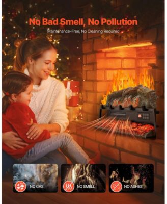 Electric Fireplace Log 25" Insert Heater with Remote Flames Timer Black