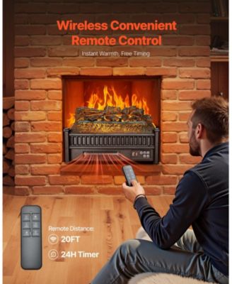 Electric Fireplace Log 20" Insert Heater with Remote 24H Timer Black