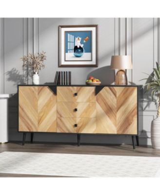 55.1" sideboard buffet with storage, 3 drawers, adjustable shelf and doors; modern freestanding accent cabinet for dining