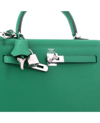 Kelly 25 Handbag Green Epsom with Palladium Hardware