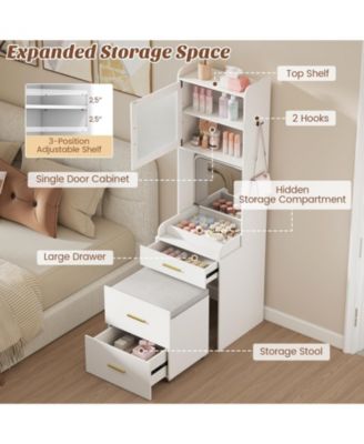 Makeup Vanity with Power Outlets and Flip-Top Mirror, Storage Stool Included