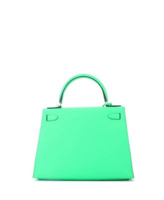  Kelly 28 Handbag Green Epsom with Palladium Hardware
