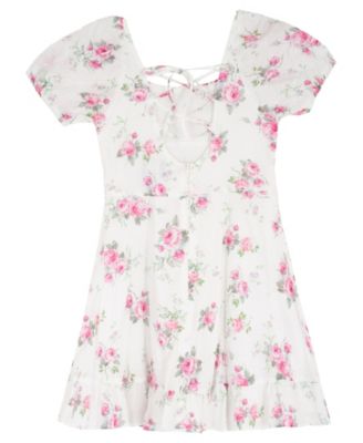 Girls' 7-16 Printed Square Neck Dress