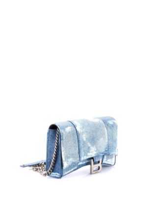 Hourglass Chain Wallet Denim Printed Leather