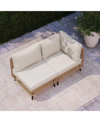 2 Pieces Outdoor Sectional Sofa Set  All-Weather PE Wicker Rattan Patio Conversation Set with Thick Cushions & Coffee Table
