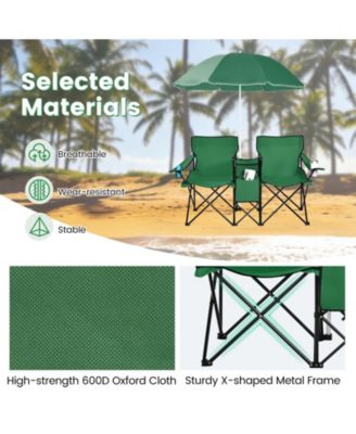 Portable Folding Double Picnic Chair with Umbrella, Outdoor Seating