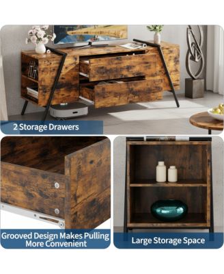 2-Drawer TV Stand with U-Shaped Metal Base, Sturdy & Stylish, Fit Up to 60 Inch TVs, Living Room/Bedroom