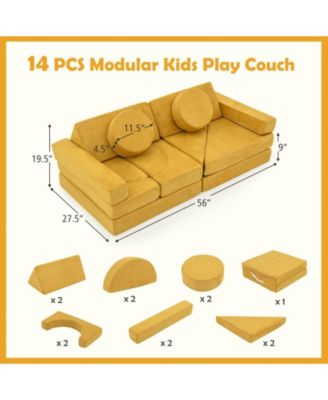 Kids 14-Piece Modular Play Couch Set for Playroom or Bedroom