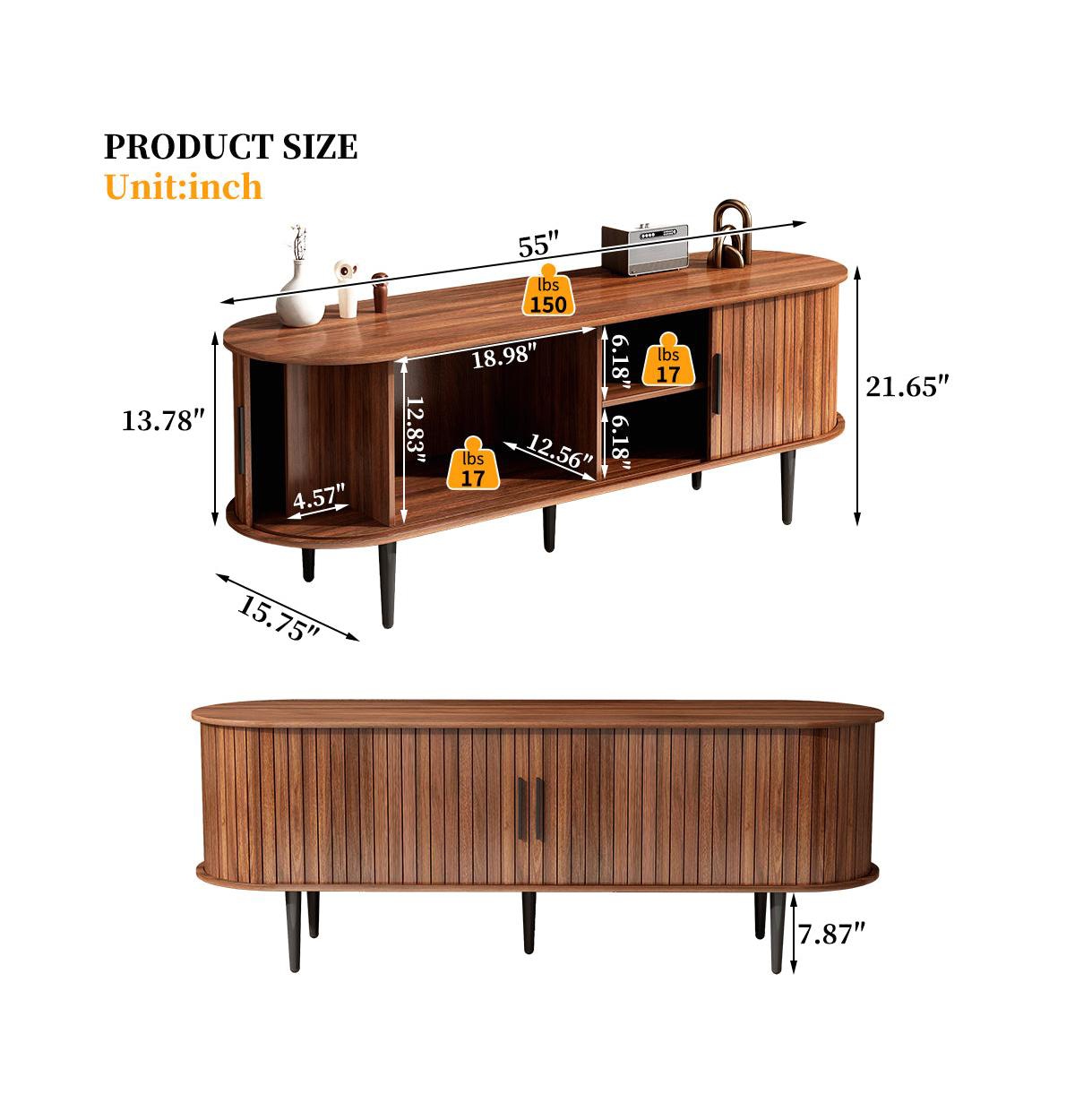 Boyel Living 55 Inches Modern Tv Stand with Storage Compartment and Sliding Door