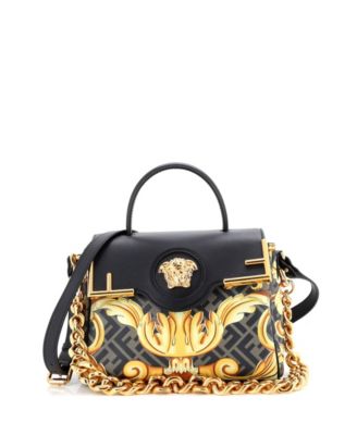 Medium x Fendi Fendace La Medusa Top Handle Bag Printed Laminated Leather with Leather