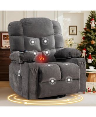 Oversized Massage Swivel Recliner Chair with Lumbar Heating for Living Room Rocker Recliner with Cup Holders and USB Charge