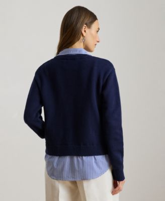 Women's Layered Button-Trim Spread Collar Sweater