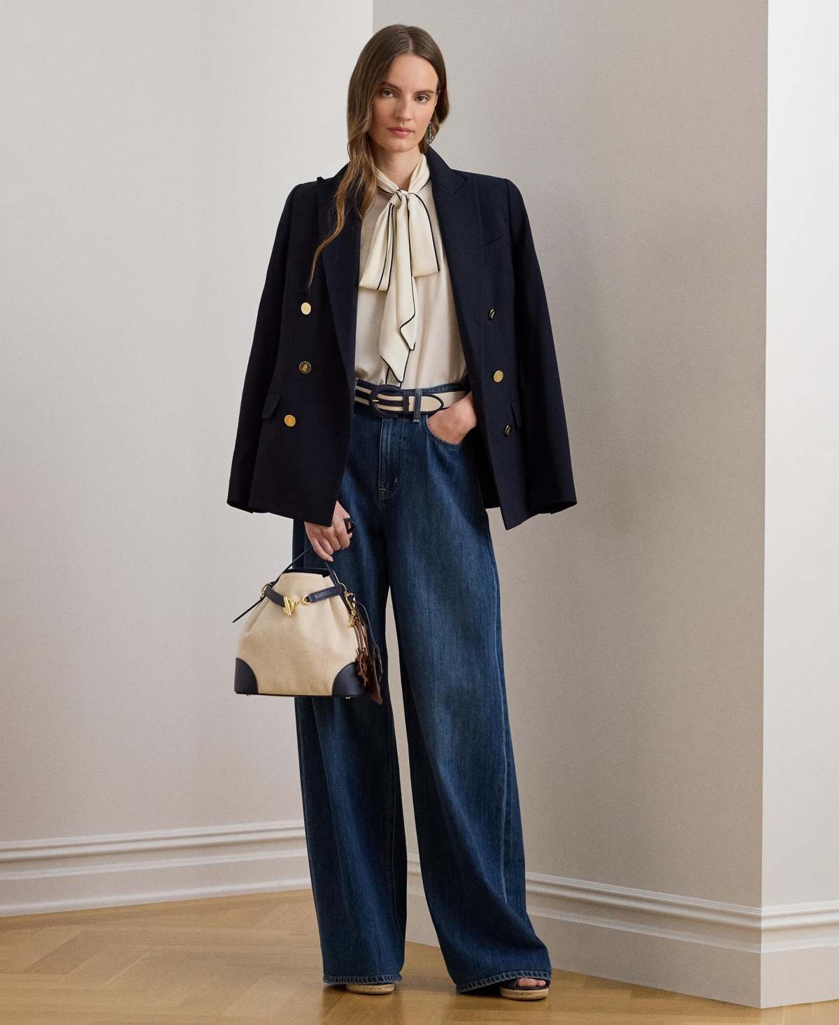 Lauren Ralph Women's Two-Tone Tie-Neck Top