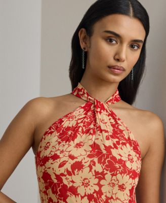 Women's  Floral Ruffle-Trim Georgette Halter Gown