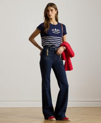 Women's Striped Embroidered Logo Crewneck T-Shirt