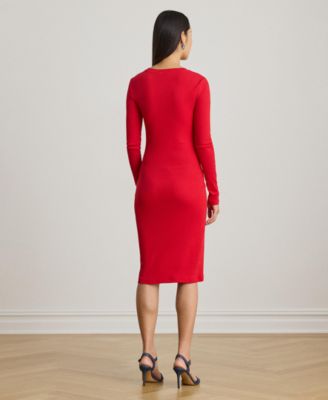 Women's Button-Trim Ribbed Round Neck Dress