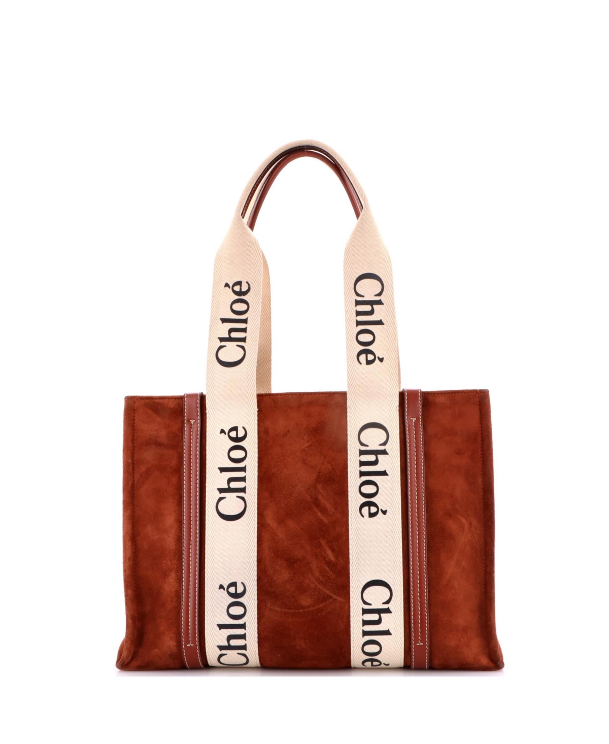 Pre-Owned Chloe Medium Woody Tote Suede with Canvas