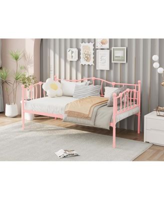 Twin Daybed Frame, Metal Platform Sofa Bed with Headboard, Steel Slats, 12” Storage