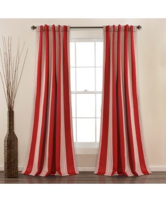 Lush Decor Julia Stripe Light Filtering Window Curtain Panels Pair 52"W x 84"L Red - Striped Curtains for Bedroom - Living Room Curtains