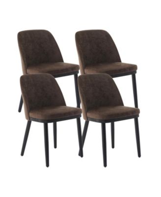 Modern Linen Upholstered Dining Chair Set, Curved Back Kitchen Chairs with Solid Wood Legs