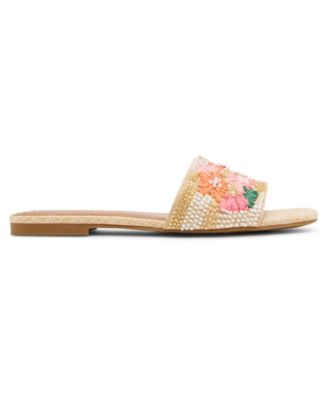 Women's Floral Beaded Slip-On Slide Sandals