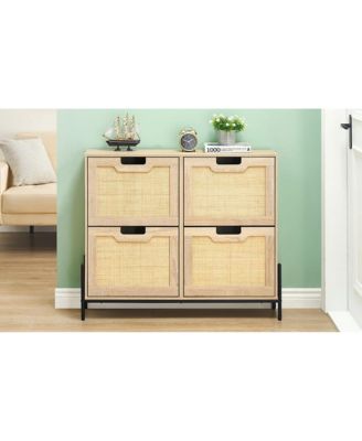 Shoe Cabinet Shoe Cabinet with 4 Rattan Flaps Shoe Cabinet Shoe Rack Narrow with 8 Shelves Metal Legs