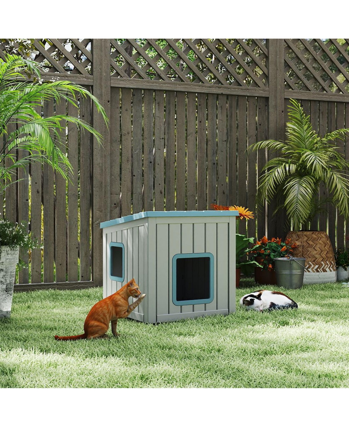 Decksplore Indoor Outdoor Blue Cat Tent Foldable Pet Enclosure with Ventilated Mesh