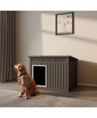 204 inclined top air pole kennel gray and black Durable Outdoor Kennel with Angled Roof for Optimal Drainage and Ventilation