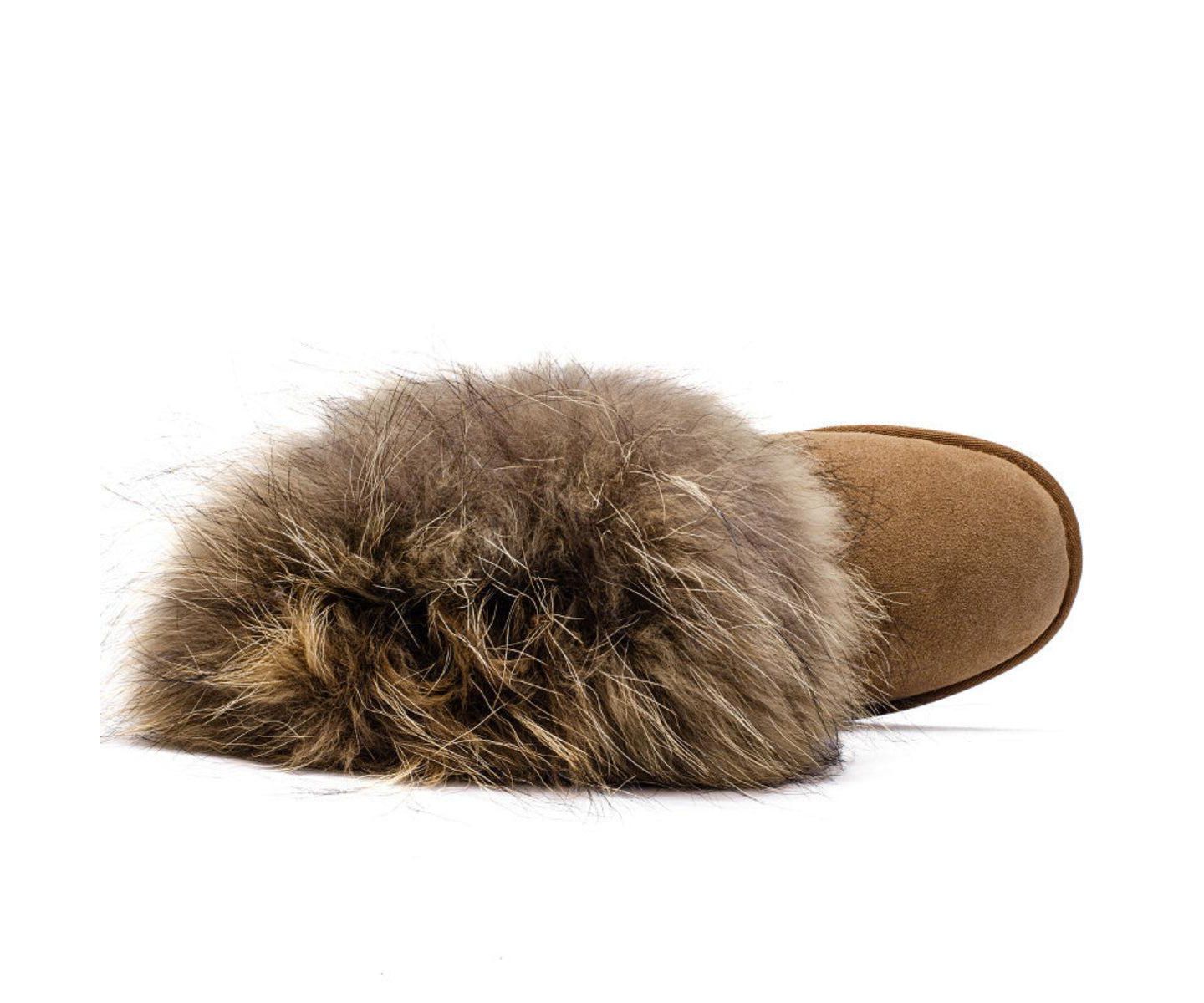 Женские ботинки PAZSTOR Shearling and Raccoon Hair Boots CY2469, цвет: Каштановый — фото 6