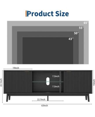 63" Modern TV Stand with Storage, Adjustable Shelf, Power Outlet & USB Ports – Entertainment Center for Living Room