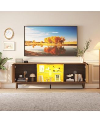 63" Modern TV Stand with Storage, Adjustable Shelf, Power Outlet & USB Ports – Entertainment Center for Living Room