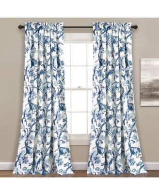 Lush Decor Dolores Light Filtering Window Panels, Pair, 52" x 108",Toile Floral Bird Print Curtains for Grandmillennial & French Country decor.