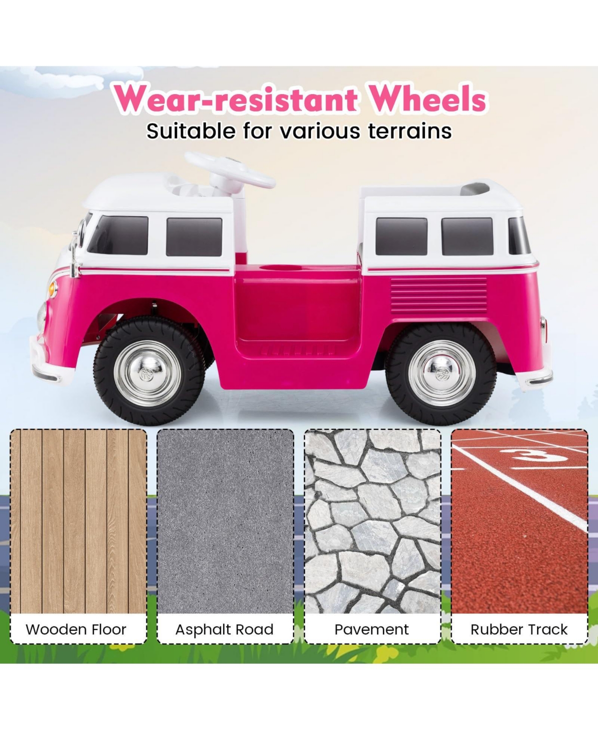 Mecale 12V Ride On Car Licensed Volkswagen Ride-on Bus with Cup Holder and Led Headlights for 3+ Years