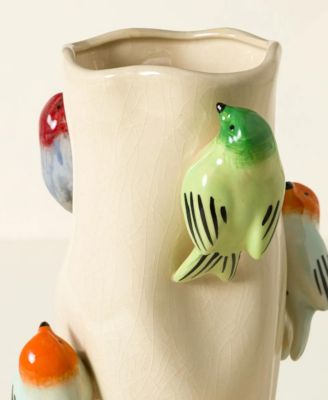 Birds on Log Ceramic Vase