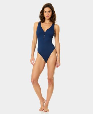 Women's V-Neck Textured One-Piece Swimsuit