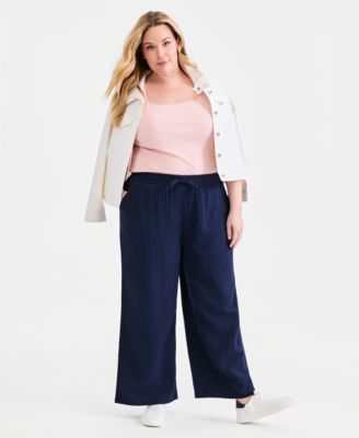 Plus Size Cotton Gauze Wide-Leg Pants