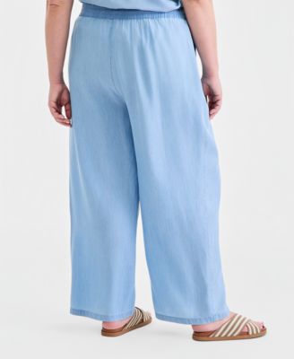 Plus Size Chambray Wide-Leg Pants