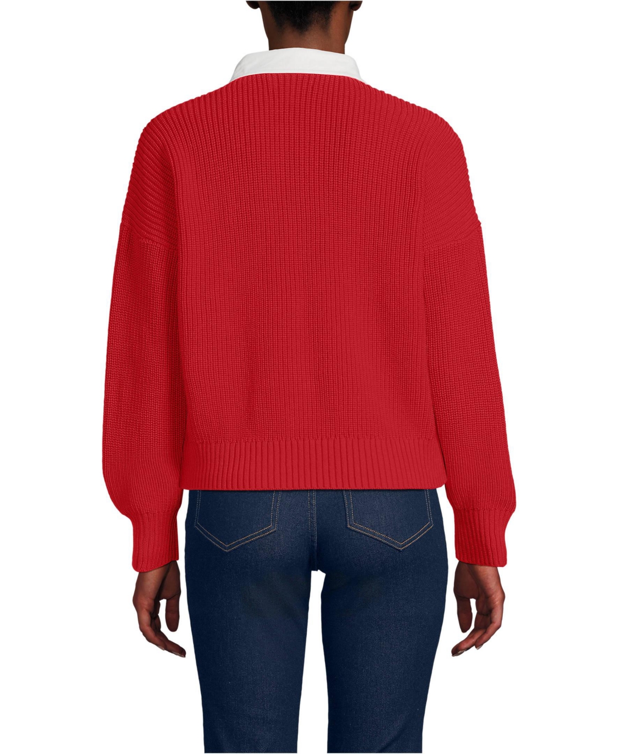 Lands' End Women's Drifter Rugby with Woven Collar Sweater